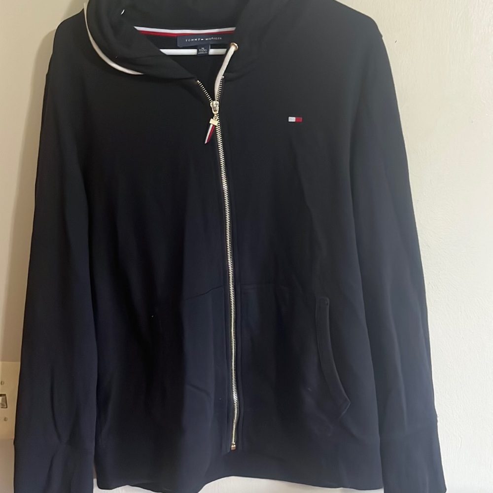 Tommy Hilfiger Women's Hoodie Black Full Zip Jacket Size X Large XL
